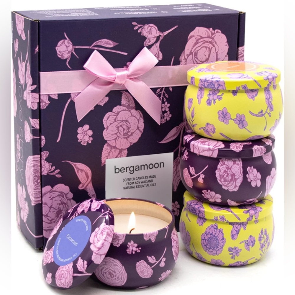 4 Packs of 4.4oz ScentedCandles🕯️Gift🎁Set from Soy WaxEssentialOil 120HBurning